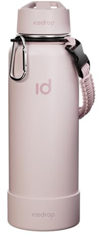 IceDrop® XXL Thermo Trinkflasche Edelstahl [1L] für eiskalte & heiße Getränke I 100% auslaufsicher & Kohlensäure geeignet I Isolierflasche mit 2 Deckeln I Edelstahl Trinkflasche - Rose