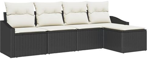 vidaXL 5-teiliges Garten-Sofaset mit Kissen in Braun aus Polyrattan – bequem und vielseitig für Terrasse, Patio, Garten, Lounge, Deck, Veranda oder als Sommer-Couch, modular einsetzbar