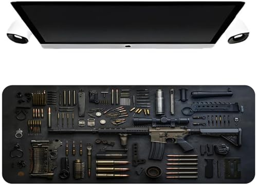 Cool Military Weapon Build Weapon Parts Display Large Gaming Mouse Pad, Weapon Gaming Mouse pad, Stylish Desk Protector, Multi-Size for Laptop & Desktop Use (#3,11.8 × 23.6 inches)