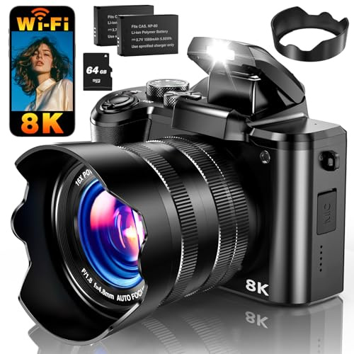 Appareil photo numérique 8K, caméras WiFi 88 MP pour photographie avec écran tactile de 3,2, zoom 16x, caméra de vlogging autofocus pour vidéo YouTube, anti-tremblement, double caméra, 2 batteries