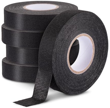 YEENAIV 5 Stück isolierband gewebeklebeband schwarz, Isolierbänder dichtband filzband textilklebeband stoffklebeband, Gewebeband für Kfz Haushalt Elektrische Kabel Stoffband 15 m x 19 mm