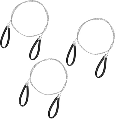 3 PCS Stainless Steel Cable Saw, Hand Pocket Metal Wire Saw PVC Pipe Cable Cutting Tool, Emergency Survival Portable String Coping Rope Saws for Wood Camping Hiking Hunting, Black, 27.6 in