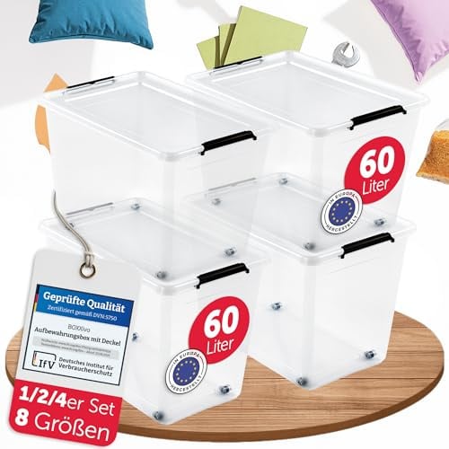 BOXXivo Aufbewahrungsboxen mit Deckel 60l im 4er Set - BPA-freie & lebensmittelechte Boxen Aufbewahrung - Kisten Aufbewahrung mit Deckel - stapelbare & robuste Aufbewahrungsboxen - Kunststoffkisten