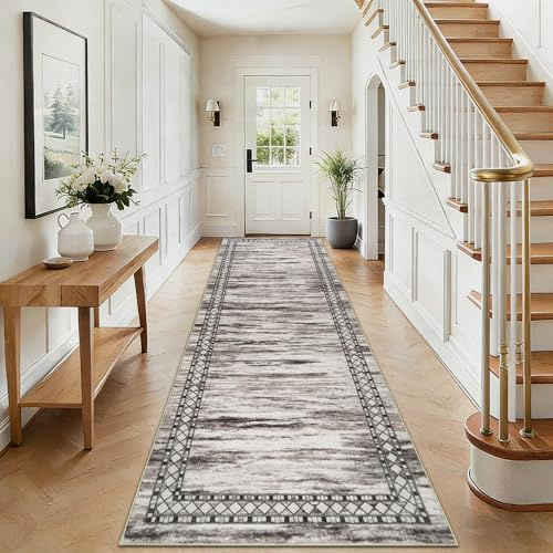 Homcomodar Flur Teppich Läufer 80X300cm Taupe Teppich Läufer Flur Morden Küchenläufer Waschbar Teppichläufer rutschfest für Küchen Hallway Schlafzimmer Eingang Wohnzimmer