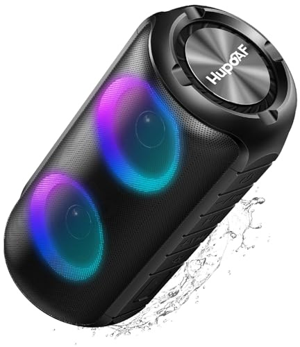 Hupoaf 20W Portable Bluetooth Speaker with Dual Drivers & Stereo Bass | IPX7 Waterproof for Pool & Beach | 12H Playtime | Dynamic RGB Lights | Hands-Free Calling | Bluetooth 5.4