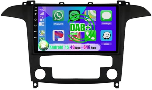 Android CarPlay Radio para Ford S-MAX 2007-2015 9 Pulgada Touchscreen 2 DIN Autoradio con Android Auto Navegación GPS FM Bluetooth Wi-Fi Cámara Trasera(8+128GB 8Core)