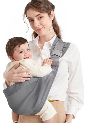 Tragetuch Baby, Mumgaroo Babytrage Neugeborene ab Geburt, On the Go Multifunktionale, für Babys von 0 bis 36 Monaten, Kleinkinder bis 15kg (grau)