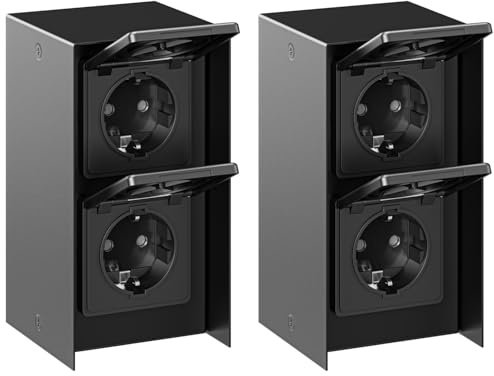 ledscom.de 2x Außensteckdose 2-fach STEDDA, IP44, Edelstahl schwarz senkrecht, Steckdosen für Garten, Terrasse und Außenbereich