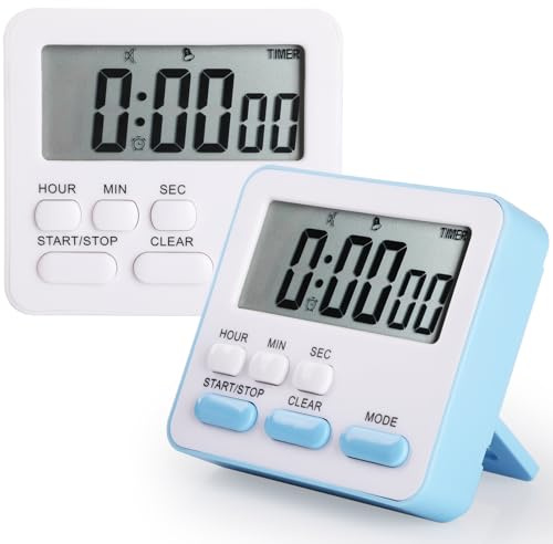 Simpeak Minuteur de Cuisine, Timer avec Grand écran LCD, Minuteur Enfant Apprentissage avec Compte à Rebours, Chronomètre et Alarme Digital pour Kitchen/Cuisson/Douche/Sport/Étude,2 Pack