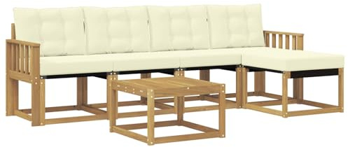 vidaXL Outdoor-Sofagarnitur mit Kissen 6 pcs Weiß und Creme, Gartenmöbel, modernes Outdoor-Sofa, modulare Sitzgruppe für Terrasse und Lounge, langlebig und bequem