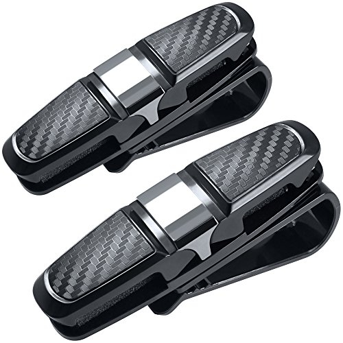 FineGood Juego de 2 Soportes para Gafas de Sol para Coche, con Clip para Tarjetas, Color Negro