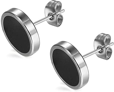 Flongo Ohrstecker Knopf, 12mm Edelstahl Ohrstecker Rund Gestüt Stecker Ohrringe Ohrhänger Fake Tunnel Fake Plug Illusion Fakeplugs Schwarz Silber Elegant Herren, Damen Ohrschmuck