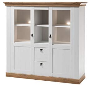 Newfurn Highboard Sideboard Landhaus Kommode Standschrank Hochschrank II 148x139x 44 cm (BxHxT) II [Malte.Twelve] in Pinie Weiß/Pinie Weiß Wohnzimmer Schlafzimmer Esszimmer