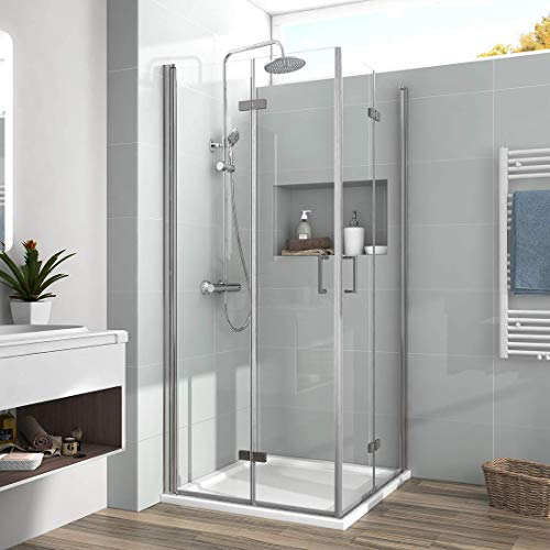 EMKE Duschkabine 90x120x195 cm Duschabtrennung Duschtür Falttür Dusche 180º Klappbar Duschwand 6mm ESG Sicherheitsglas Eckeinstieg Duschkabinen