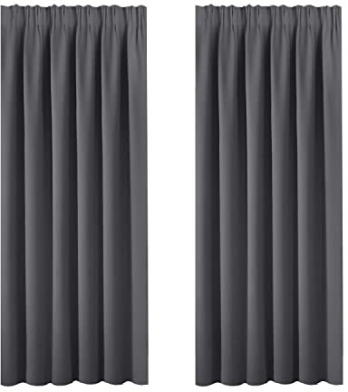 BellaHills Blackout Curtains Thermal Insulated Blackout Curtains Pencil Pleat Curtains Room Darkening Curtains for Living Room/Bedroom, Charcoal Grey
