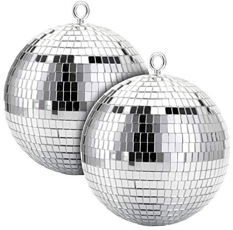 Suwimut 2 Pack Disco Light Mirror Ball,20 cm/8 Inches Cool and Fun Large Silver Hanging Disco Ball with Hanging Ring for Retro Party, Home Bands Decorations, New Years Celebration