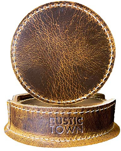 Rustic Town Leder-Untersetzer für Getränke – Tassen-Untersetzer für Couchtisch, Küche, Tisch, Bar, Zuhause und Büro, handgefertigte Getränkeuntersetzer