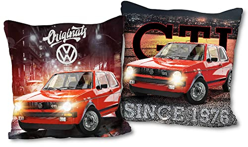Volkswagen VW Kissen Golf GTI Rot 40 x 40 cm Oldtimer Race Wörthsee Auto Car Autokissen Kopfkissen Dekokissen Reisekissen Schmusekissen Zierkissen Kuschelkissen Polster passend zur Bettwäsche 088