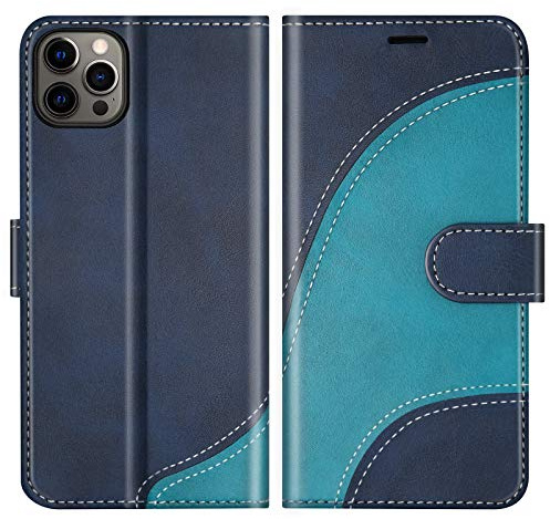 BoxTii Hülle für iPhone 12 / iPhone 12 Pro, Leder Handyhülle für iPhone 12 / iPhone 12 Pro, Ledertasche Klapphülle Schutzhülle mit Kartenfächer und Magnetverschluss, Blau