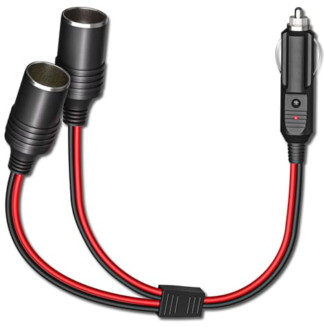 Goupchn Car Cigarette Lighter Splitter 1 to 2 12V Power Charger Port Adapter Plug Socket 2-Way Splitter 11.8inch Cigarette Lighter Extension Cord with 15A Fuse