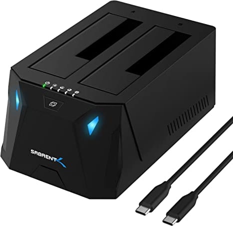 SABRENT Boitier Disque Dur 3.5 Adaptateur SATA to USB 2,5/3,5, 2 Baies SSD/HDD vers USB-C 3.2, Boitier Disque Dur 2.5, Clonage Hors Ligne, Supporte UASP, câble Inclus avec Alimentation (EC-CH2B)