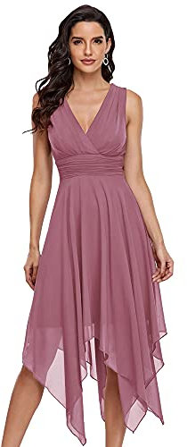 Ever-Pretty Robe de Soirée Longue Femme Asymétrique Col en V en Mousseline de Soie Plissé Classique Orchidée 48