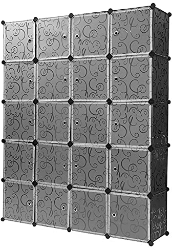 homewell Kleiderschrank aus Kunststoff Kombischrank Würfelregal Steckregal Schwarzer Schrank mit transparenter Tür (4X5)