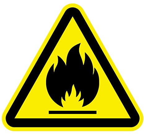 Lot de 5 panneaux adhésifs adhésifs pour avertissement Risque de matières inflammables de 15 cm autocollants triangle jaune signalisation dangereuse (15 cm, matières inflammables)
