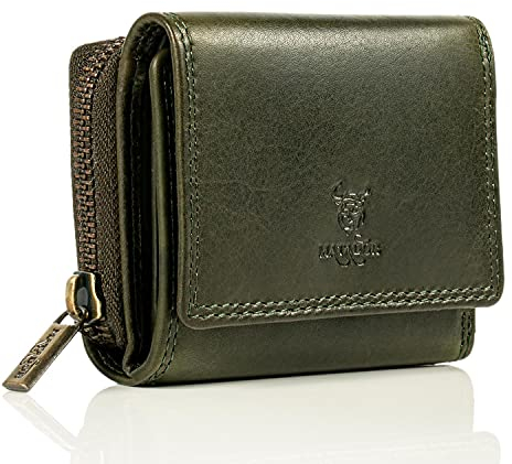 MATADOR Petit Porte Monnaie Femme en Cuir véritable Vert - Fermeture éclair - Petit Portefeuille Homme Cuir avec Boîte Cadeau - Mini Porte Monnaie Mini Portefeuille - 8 Porte Carte Credit