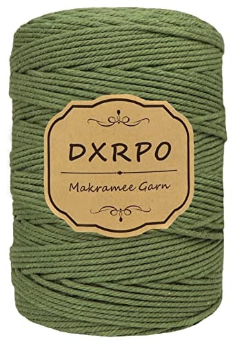 DXRPO Makramee Garn 3 mm x 300 m, Natürliches Makramee, Baumwollgarn Macrame Cord, Baumwollkordel Wird Verwendet Wandbehang, Makramee Blumenampel, DIY Handwerk Pflanze Aufhänger Boho Deko, Olivgrün