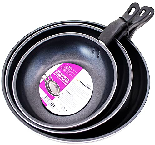 NTI 3 Pcs Prima Non Stick Frying PAN Set | 20, 25 & 30 cm | Kitchen COOKWARE | Home Chef | Breakfast Lunch Dinner Cooking | Combo Frying & Grill PAN UK Free P&P, Black