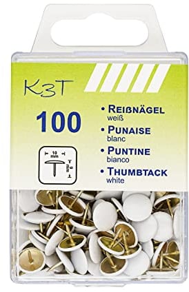 K3T 48090 Reißnägel 100er Packung, Farbe weiß