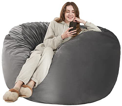 HABUTWAY 5000 Riesen Sitzsack Stühle Hochelastische Sechseckige Memory Foam Füllung Geruchlos und Allergenfrei Sitzsack Stuhl mit luxuriösem Samtbezug Langlebige Inneneinlage Sofaliege (Grau)