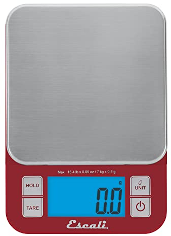 Escali SQ157R Báscula de Cocina Nutro, Báscula Digital para Cocinar, Accesorio de Menaje de Cocina, Negocios y Ocio, 6.8 kg, Rojo, 20.3 x 14.6 x 3.2 cm