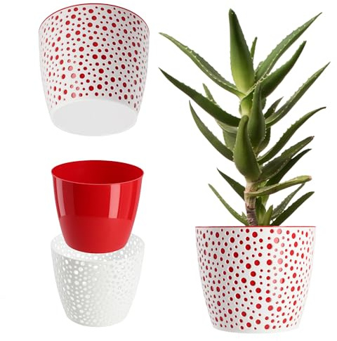 KADAX Blumentopf aus Kunststoff, ⌀ 11 – 21 cm, 5 Farben, einfacher Topf, robuster Pflanztopf, Pflanzkübel, runder Blumentopfschutz für Farn (⌀ 19cm, Rot)