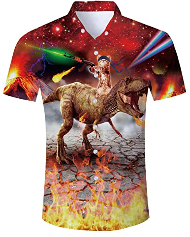 TUONROAD Hemd Herren 3D Hawai Hemd Bunte Funky Hawaiihemd Sommer Kurzarm Sommerhemd T Shirt Freizeithemden Strandhemd Hawaii Hemd M