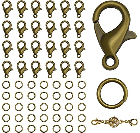KINBOM 170PCS Lobster Clasp with Open Jump Ring Set, Jewelry Bracelet Connectors Necklace Clasp Bracelet Clasp Jump Rings for Jewelry Making (Bronze)
