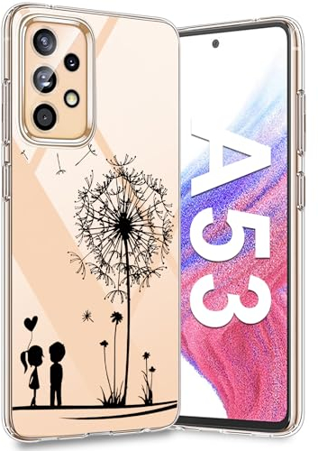 Croazhi A53 Silikon Handyhülle für Samsung Galaxy A53 5G Hülle, Original Blumen Muster Motiv Dünn Transparente Weiß, 360 Grad Bumper Stoßfest Hüllen für A53 Samsung 5G Hülle (Löwenzahn)