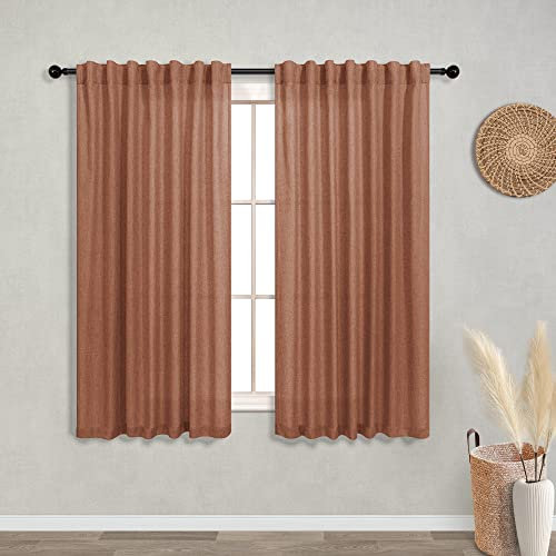 KOUFALL Vorhänge in Terrakotta, 1 Vorhangschal, 132 x 137 cm, halbtransparent, Leinenoptik, mit verdeckten Schlaufen und Stangendurchzug, für Schlafzimmer