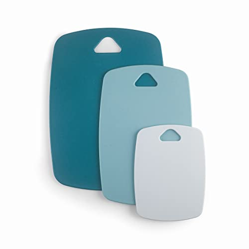 Lacor - 60555 - Set de 3 Tablas de Corte OCEAN, Tabla de Cortar, Ideal para Cortar Alimentos, Agujero para Colgar, Polipropileno, Tamaños: 20x15 cm, 30x20 cm y 35x25 cm, Azul