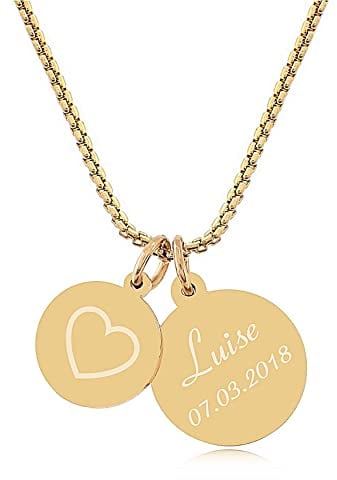 TIMANDO Damen personalisierte Kette mit Gravur, Namenskette, Halskette mit Namen, Familienkette, Anhänger Herz Unendlichzeichen Pusteblume Lebensbaum in goldfarben