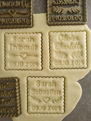 Cortador de galletas con el dibujo que desee - Mantequilla cuadrada pequeña - Personalizable con 2 nombres y la fecha