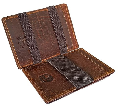 STILORD 'Mago' Magic Wallet mit Münzfach aus Echt Leder für Herren Kreditkartenetui RFID Schutz kleine Geldbörse im Vintage-Look, Farbe:luino - braun