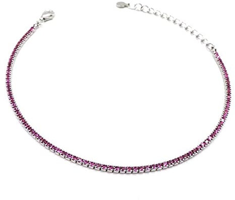 Bracciale Tennis Mini in Argento Sterling 925 Rodiato con Zirconi Rosa Taglio Brillante da 1 mm Argento