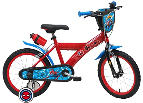 Vélo ATLAS Jungen Spiderman-Fahrrad, 16 Zoll, Ausgestattet mit 2 Bremsen, Kanister und Flaschenhalter + Dekorativer Frontplatte, rot, 16''