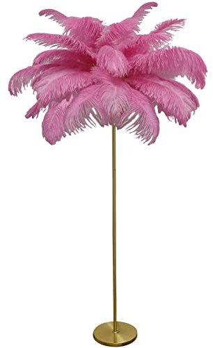 KOSHSH Groß Federn stehlampe Wohnzimmer Gold,160 cm stehlampe Wohnzimmer modern mit Fußschalter,Luxus Feder Stehleuchte, Leseleuchte Bodenlampe, Standleuchte für Wohnzimmer und Schlafzimmer (pink)