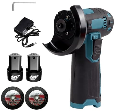 Mulcort Kit smerigliatrice angolare a spazzola senza fili 12V, disco da 76 mm, smerigliatrice angolare leggera con 2 batterie e caricabatterie agli ioni di litio da 1300 mAh