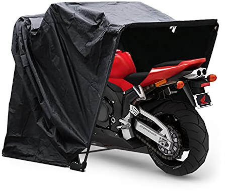 Lona Protectora para Motocicletas, Cubierta de Moto, Garaje, Plegable, para Motos Deportivas, con Bolsa de Transporte, de Tejido Oxford 600D y Marco de Acero endurecido, 270 x 105 x 155 cm