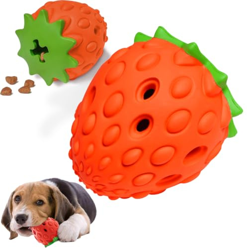 Norhogo 1 Stück Hund kauspielzeug Interaktives Spielzeug, Erdbeere-Form | Robust Naturkautschuk Zahnpflege Snackball Rbares Hundespielzeug Aggressive Kauen für Große & Kleine Hunde