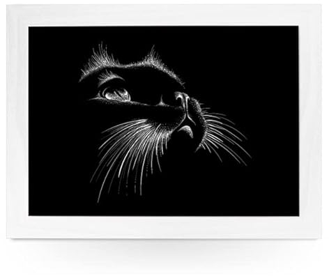 Schwarze magische Katze gepolstertes Knietablett Laptop-Tablett für Bett Laptops für TV Abendessen Knietabletts zum Essen mit Kissen, handgefertigter Holzrahmen